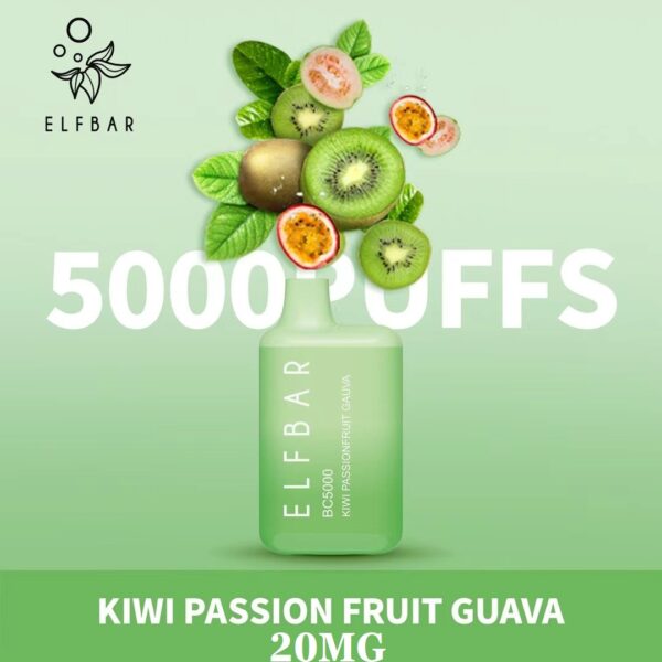 kiwi passion fruit guava by elfbar 5000 puffs disposable 20mg