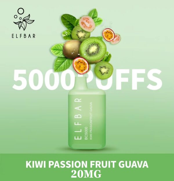 kiwi passion fruit guava by elfbar 5000 puffs disposable 20mg