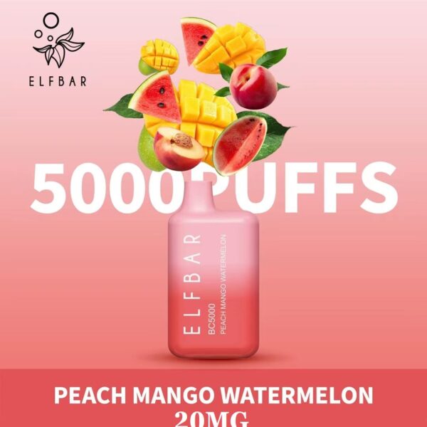peach mango watermelon by elfbar 5000 puffs disposable 20mg