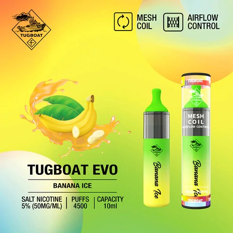 banana ice by tugboat evo disposable 4500 puffs 5%