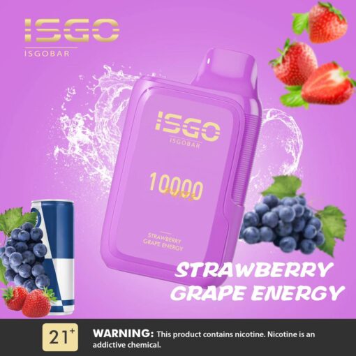 ISGO BAR 10000 Puffs DISPOSABLE VAPE Strawberry Grape Energy